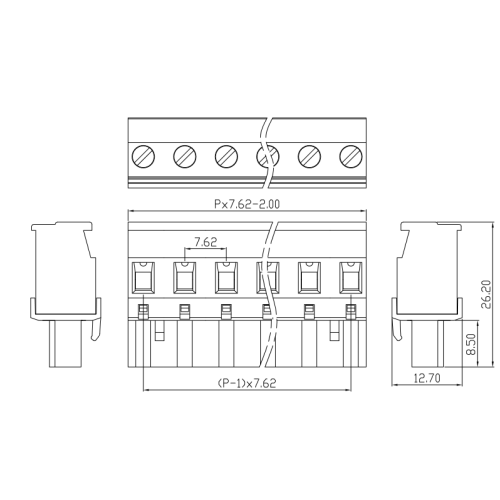 7.62mmピッチサイド垂直末端雄と雌のコネクタ角度